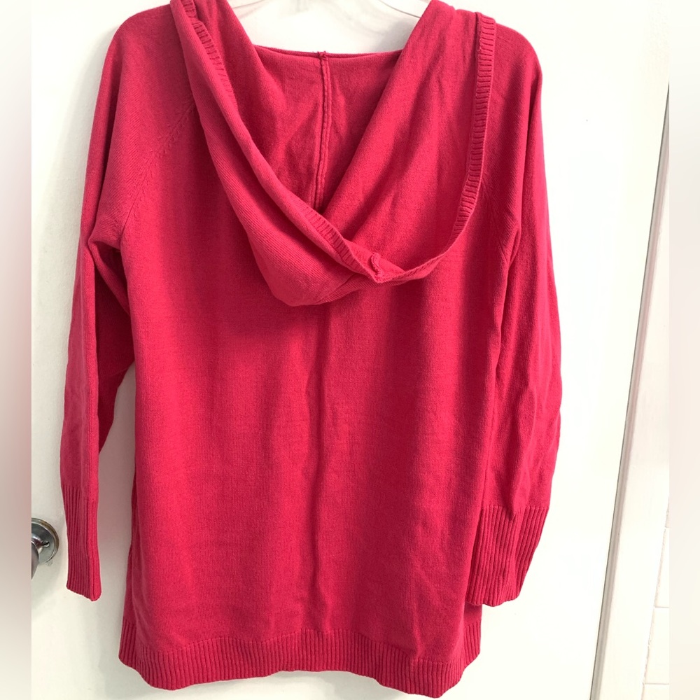 New York & Company Hot Pink Long Sleeve V-neck Pullover Sweater Hoodie Sz: Large - Picture 3 of 11